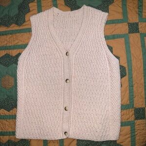 handmade Women's Cream Sweater Vest‎ knit hand knit L
